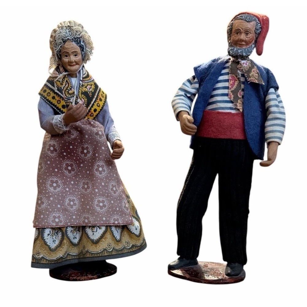 Vintage Santons of Provence Fisherman  Clay  Figurines Handmade Signed French